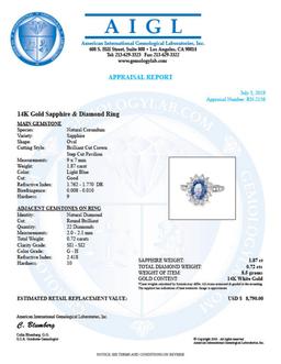 14K White Gold 1.87ct Sapphire and 0.72ct Diamond Ring