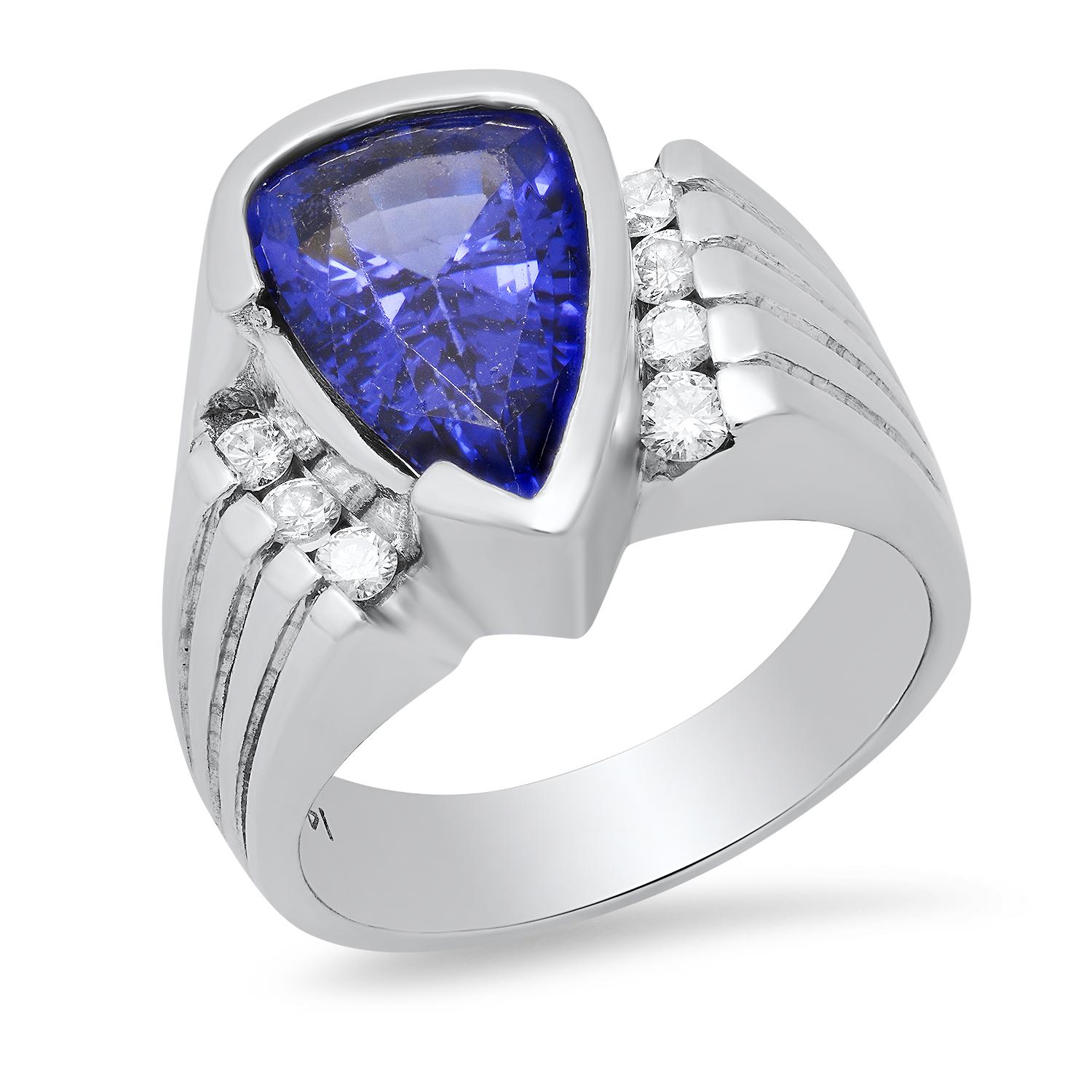 14K White Gold Setting with 3.94ct Tanzanite and 0.23ct Diamond Ladies Ring