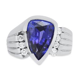 14K White Gold Setting with 3.94ct Tanzanite and 0.23ct Diamond Ladies Ring