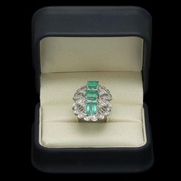 14K White Gold 5.07ct Emerald and 1.61ct Diamond Ring