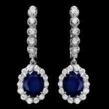 14K White Gold 5.32ct Sapphire and 1.06ct Diamond Earrings