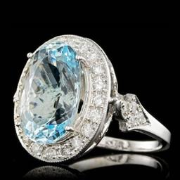 14K White Gold 6.99ct Aquamarine and 1.64ct Diamond Ring