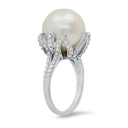 14K White Gold Setting with 14mm South Sea Pearl and 0.93ct Diamond Ladies Ring