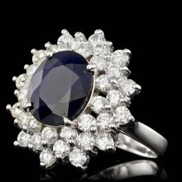 14K White Gold 4.20ct Sapphire and 2.04ct Diamond Ring