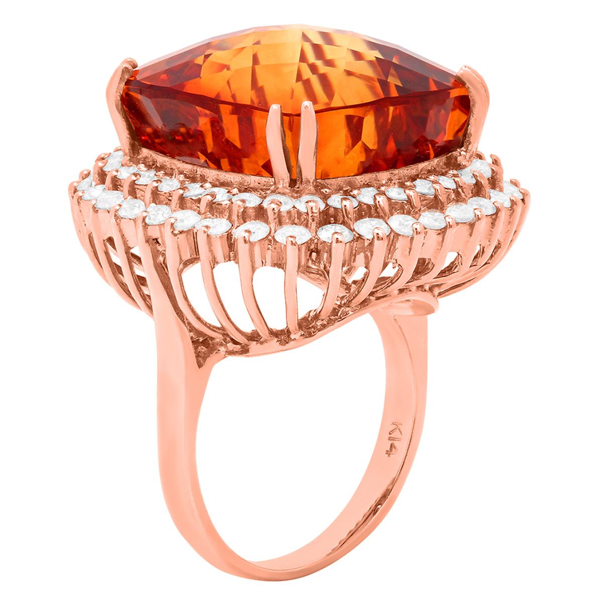 14k Rose Gold 28.90ct Citrine 2.09ct Diamond Ring