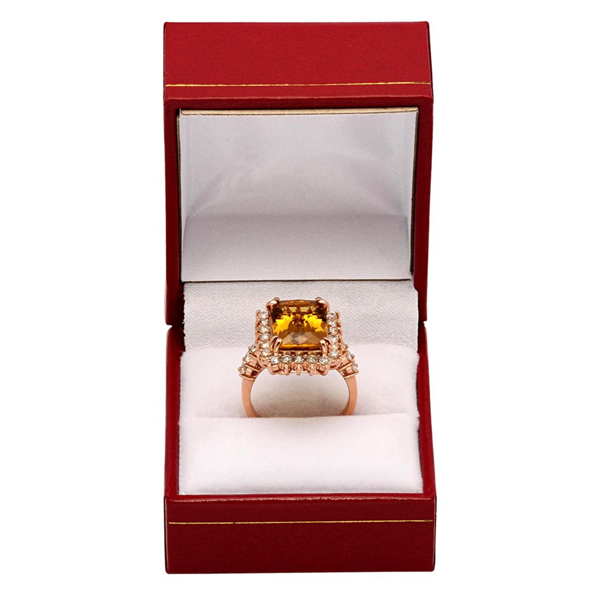 14k Rose Gold 4.82ct Yellow Beryl 0.80ct Diamond Ring