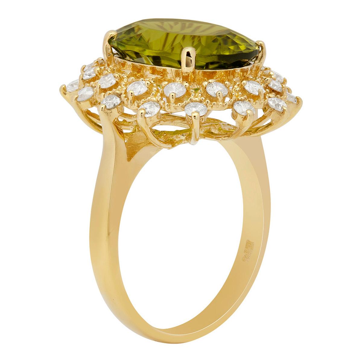 14k Yellow Gold 6.43ct Peridot 0.83ct Diamond Ring