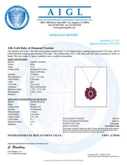 14K White Gold Setting with 6.9ct Ruby and 0.68ct Diamond Pendant