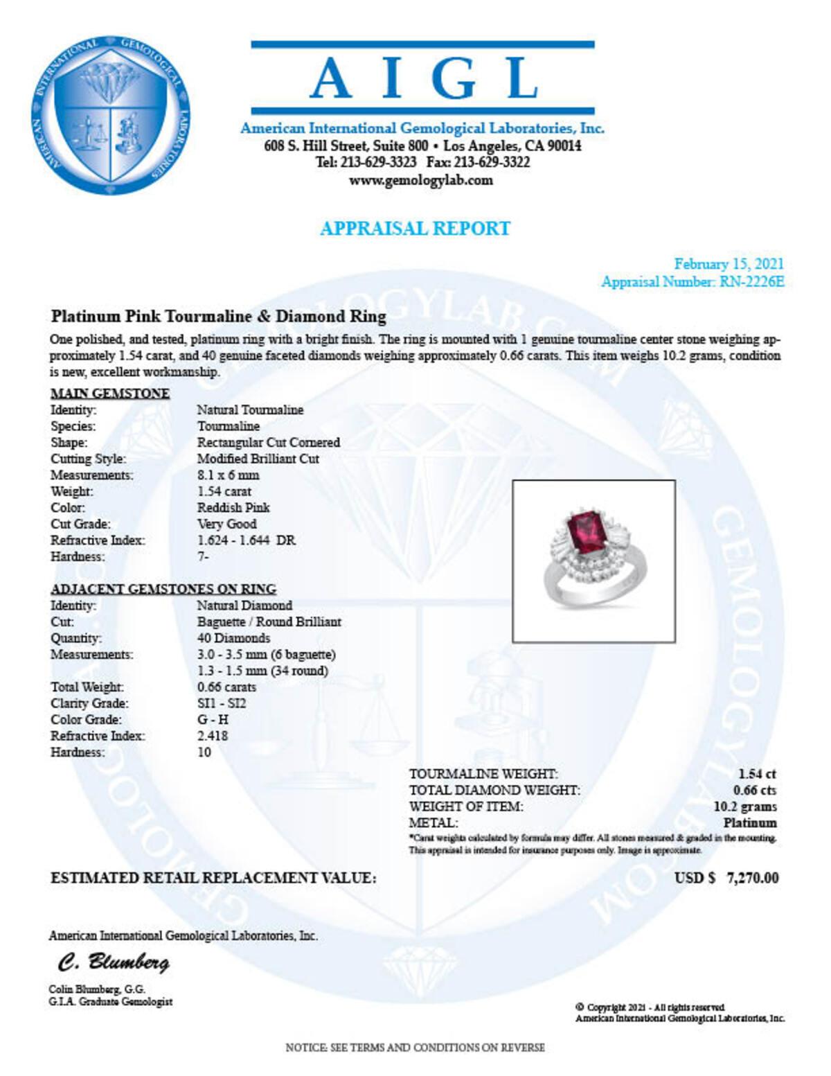 Platnum Setting with 1.54ct Tourmaline and 0.66ct Diamond Ring