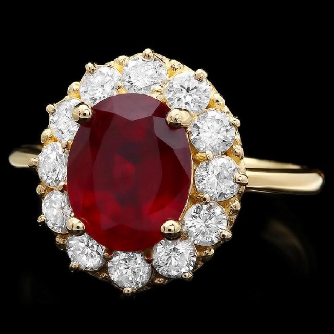 14K Yellow Gold 3.03ct Ruby and 0.96ct Diamond Ring