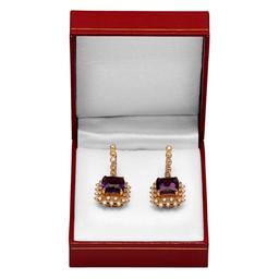 14k Yellow Gold 11.50ct Amethyst 1.25ct Diamond Earrings