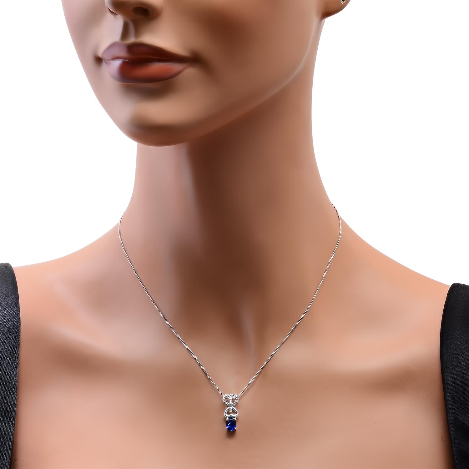 18K White Gold Setting with 0.91ct Sapphire and 0.10ct Diamond Pendant