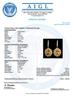 14k Gold 10.25ct Citrine 1.14ct Diamond Earrings