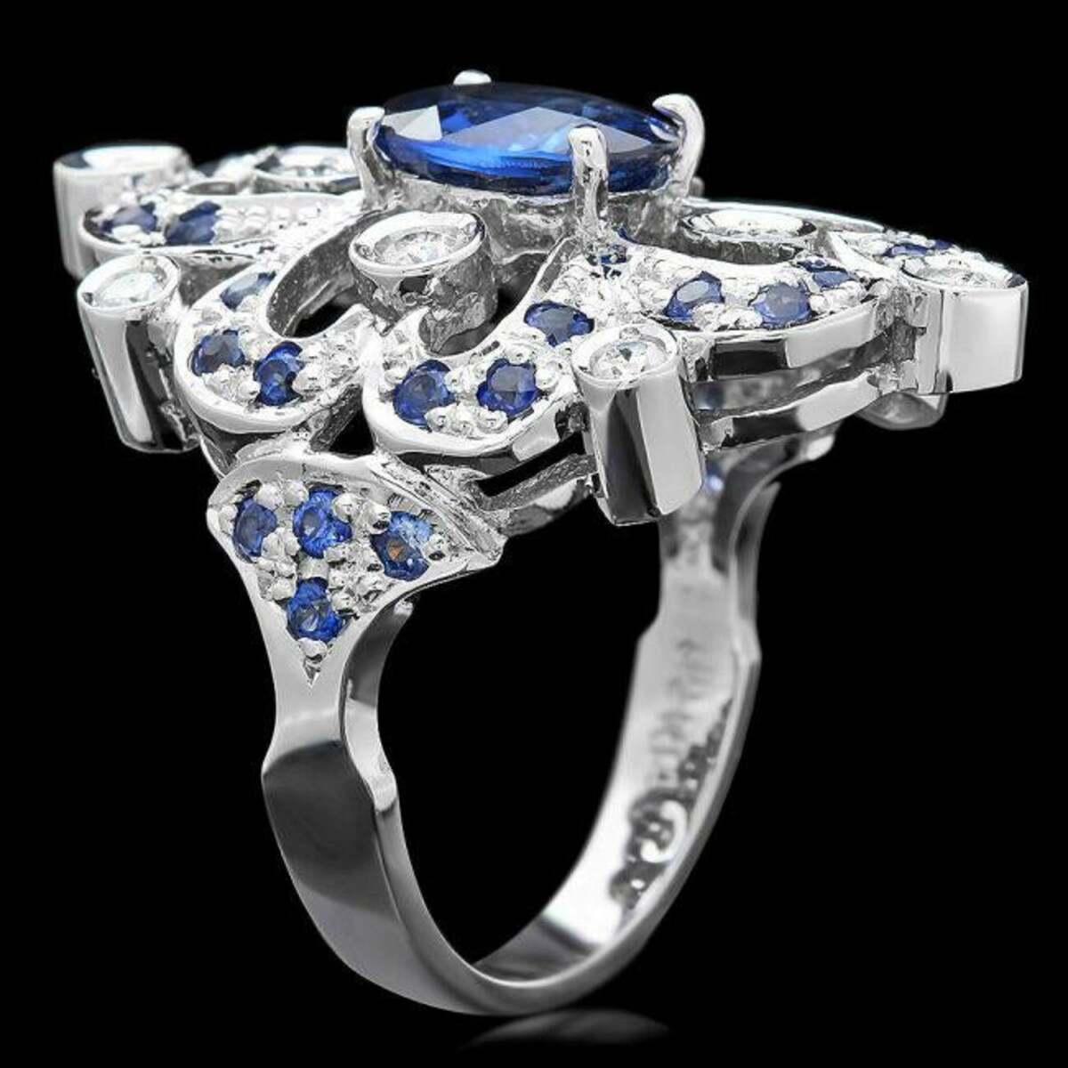 14K White Gold 2.92ct Sapphire and 0.50ct Diamond Ring