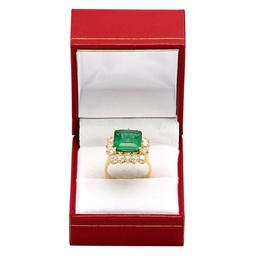 14k Yellow Gold 5.09ct Emerald 2.21ct Diamond Ring