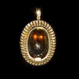 14K Gold 48.69ct Citrine 3.10ct Diamond Pendant