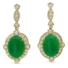 14K Gold 18.47ct Jadeite 1.93 Diamond Earrings