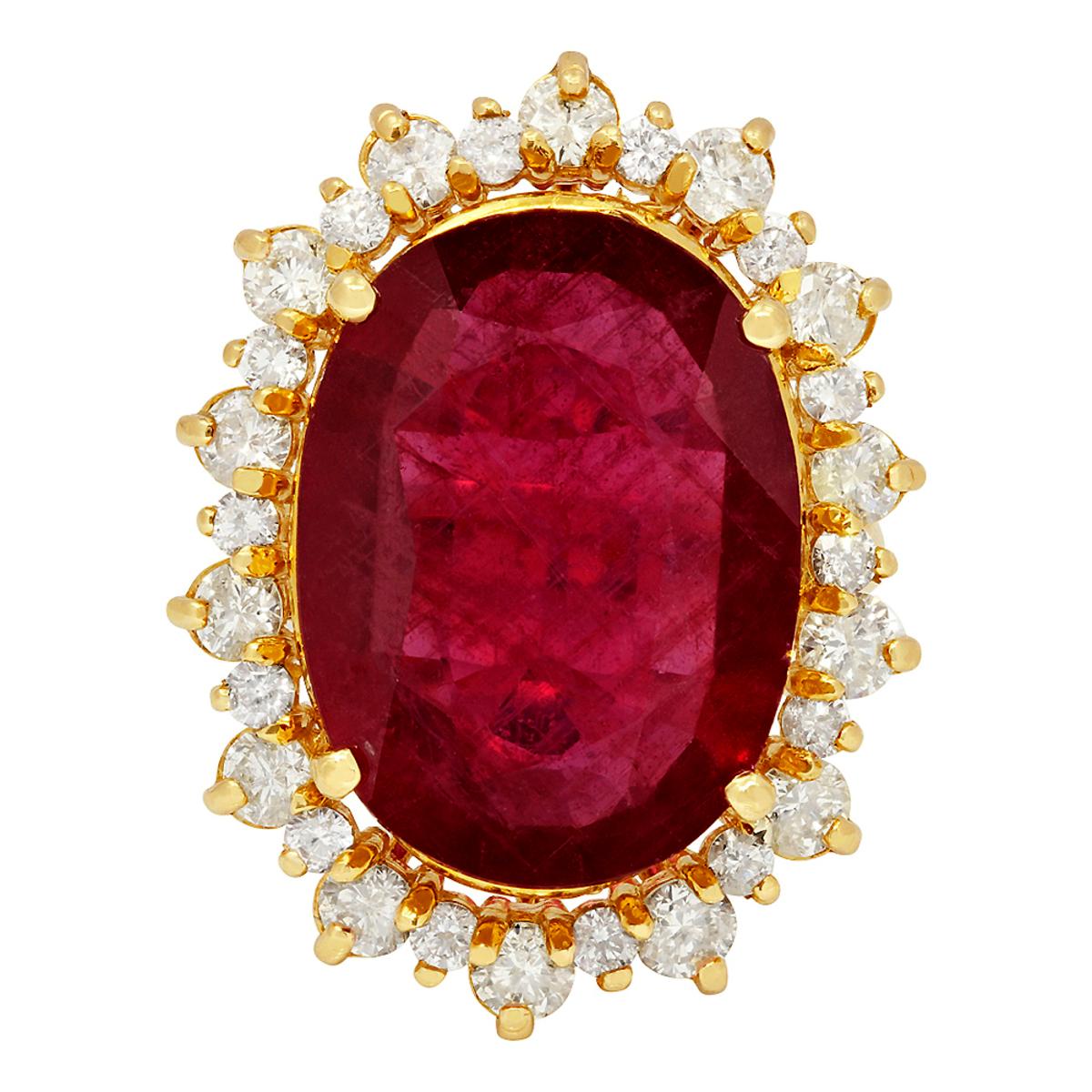 14k Yellow Gold 14.90ct Ruby 2.13ct Diamond Ring