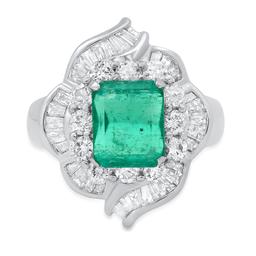 Platinum Setting with 2.44ct Emerald and 1.94ct Diamond Ladies Ring