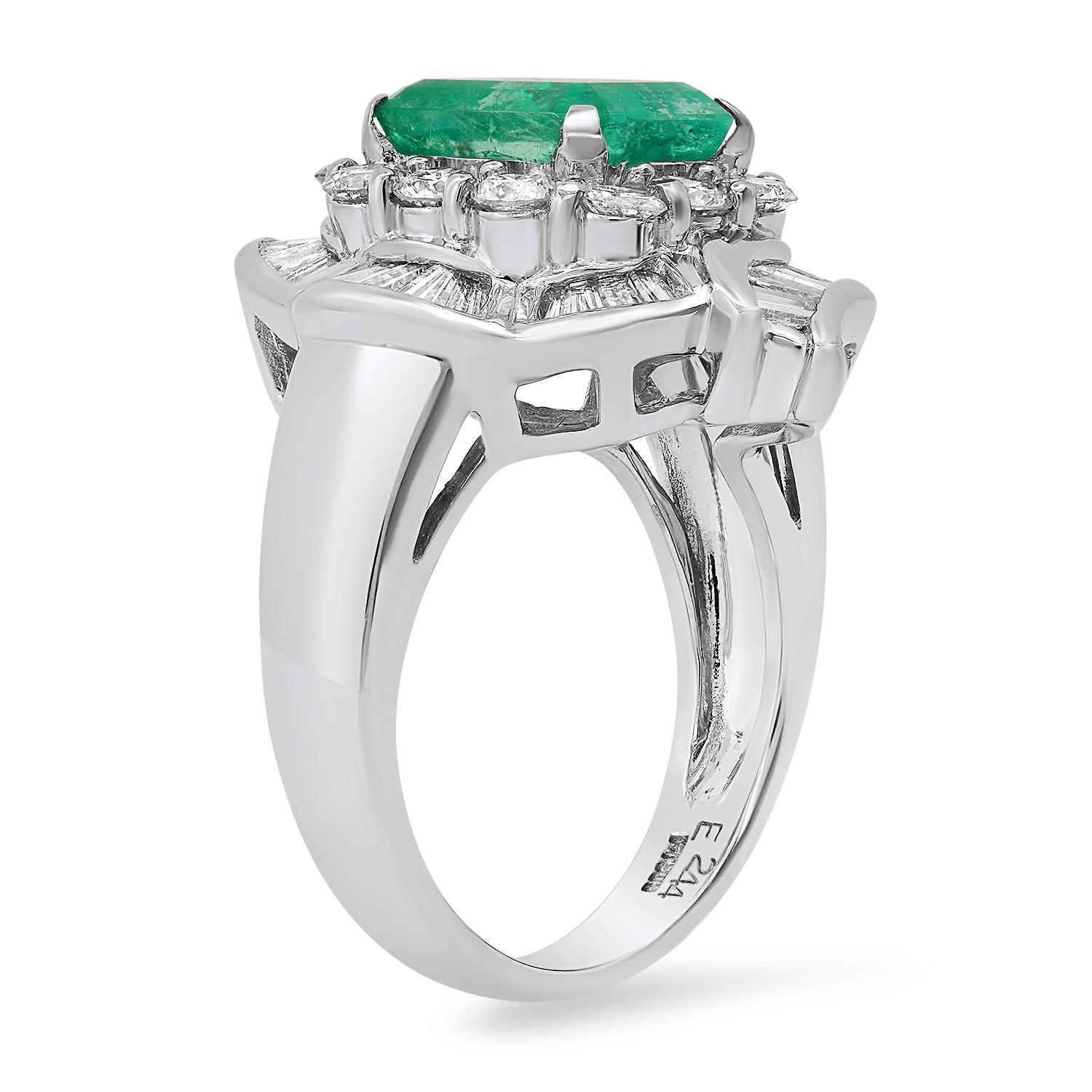 Platinum Setting with 2.44ct Emerald and 1.94ct Diamond Ladies Ring