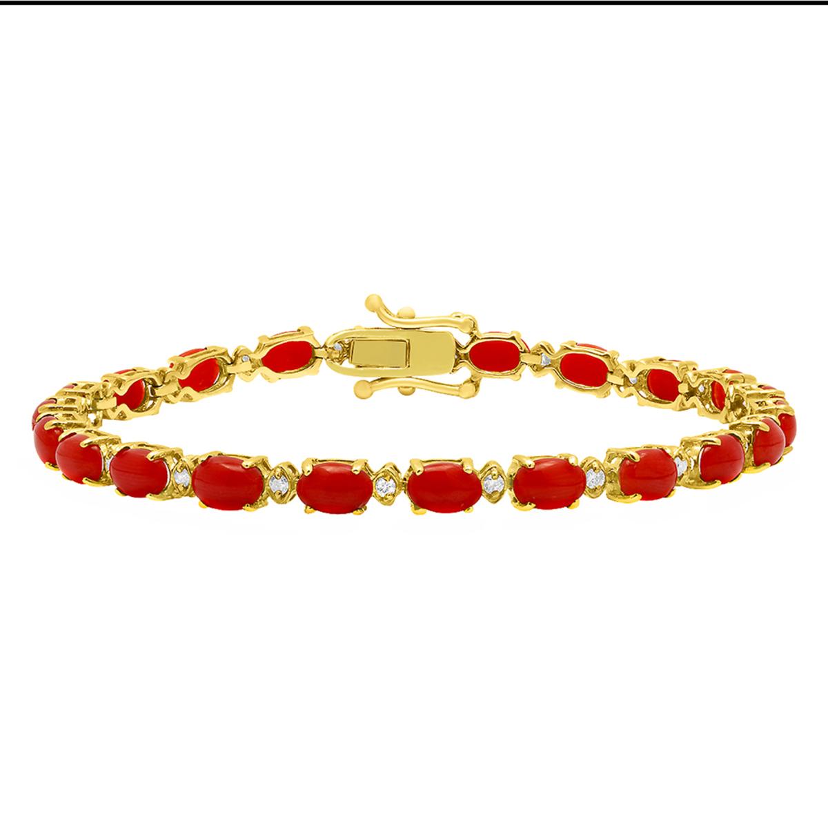 14k Yellow Gold 7.51ct Coral 0.51ct Diamond Bracelet