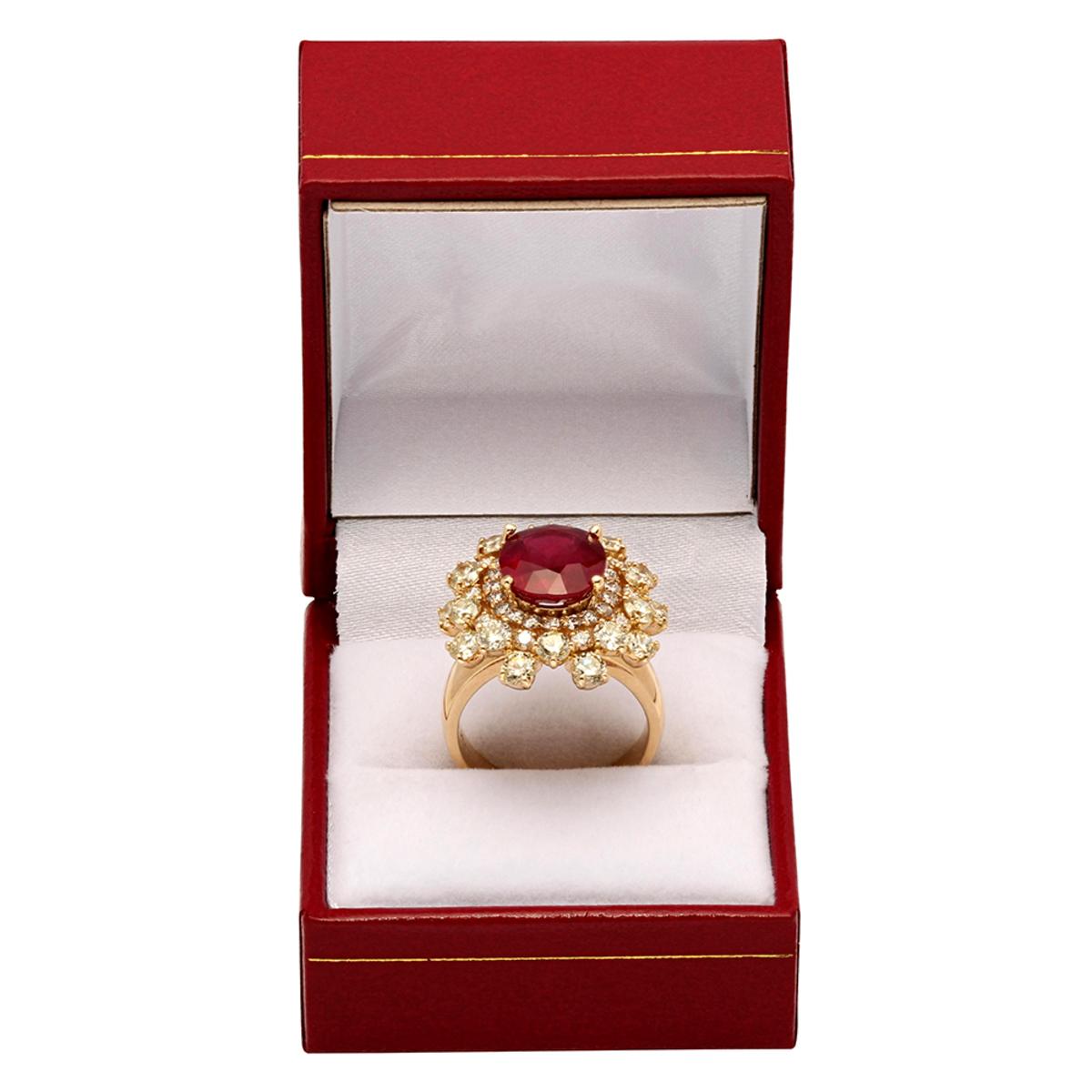 14k Yellow Gold 5.31ct Ruby 3.51ct Diamond Ring