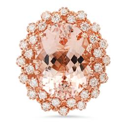 14K Rose Gold with 12.91ct Morganite and 1.39ct Diamond Ladies Ring