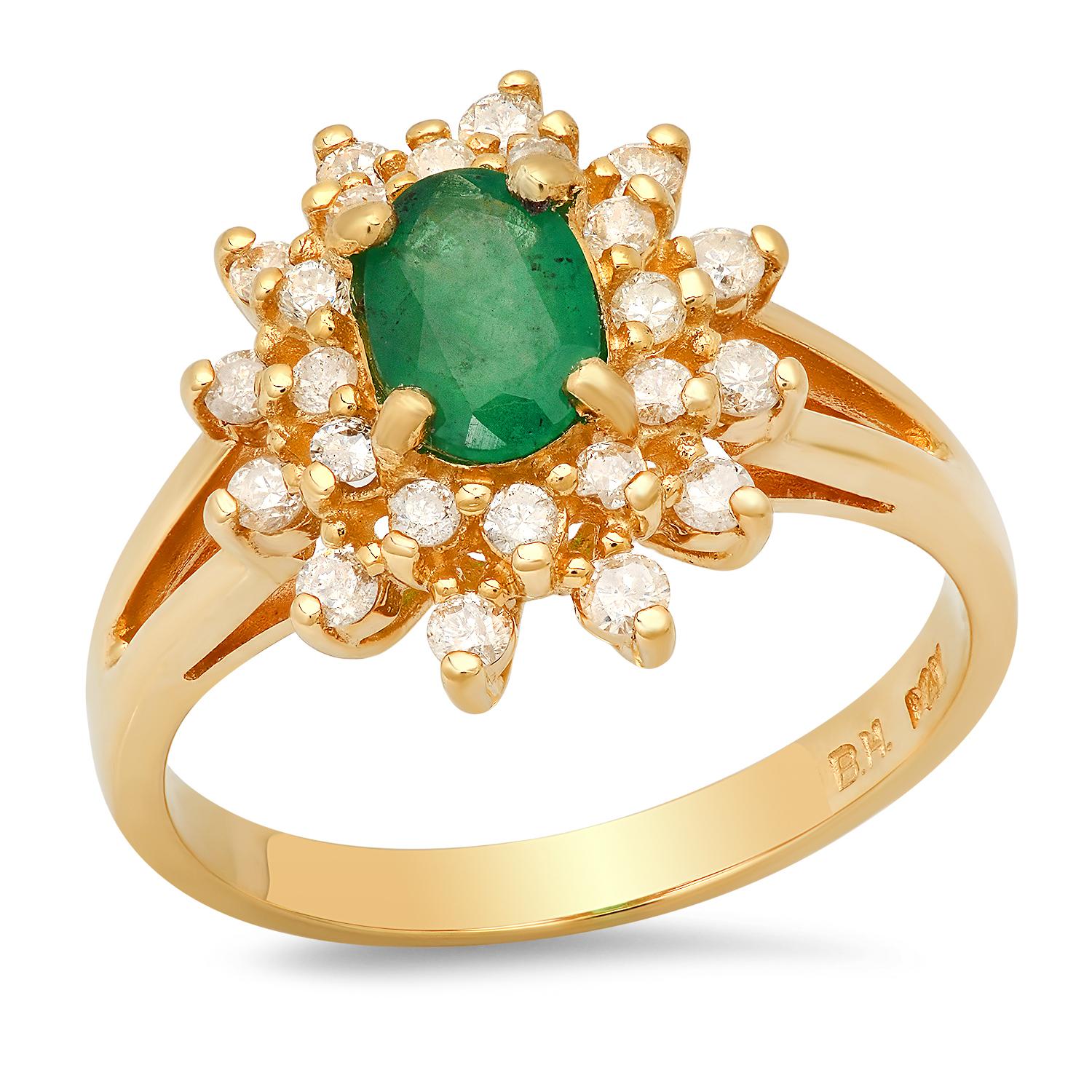 14K Yellow Gold Setting with 0.65ct Emerald and 0.30ct Diamond Ring