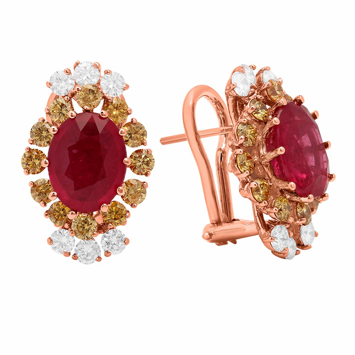 14k Rose Gold 5.52ct Ruby 0.75ct & 1.55ct Diamond Earrings