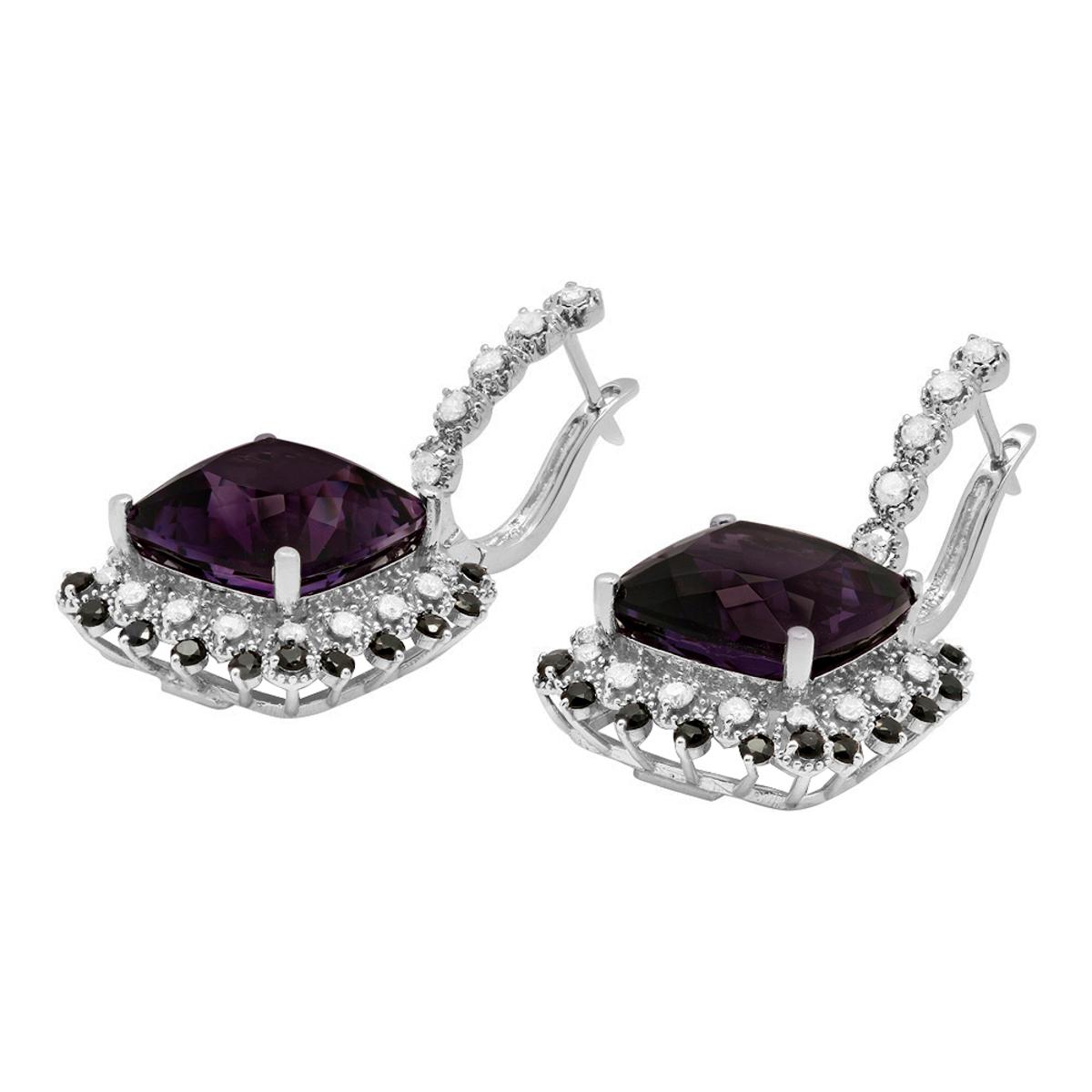 14k White Gold 23.91ct Amethyst & 1.68ct Sapphire 1.15ct Diamond Earrings