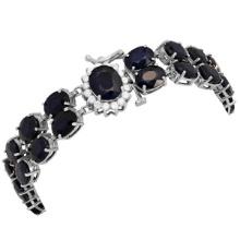 14k White Gold 53.80ct Sapphire 0.61ct Diamond Bracelet