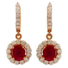 14k Rose Gold 2.79ct Ruby 2.05ct Diamond Earrings