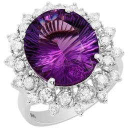 14k White Gold 6.29ct Amethyst 0.78ct Diamond Ring