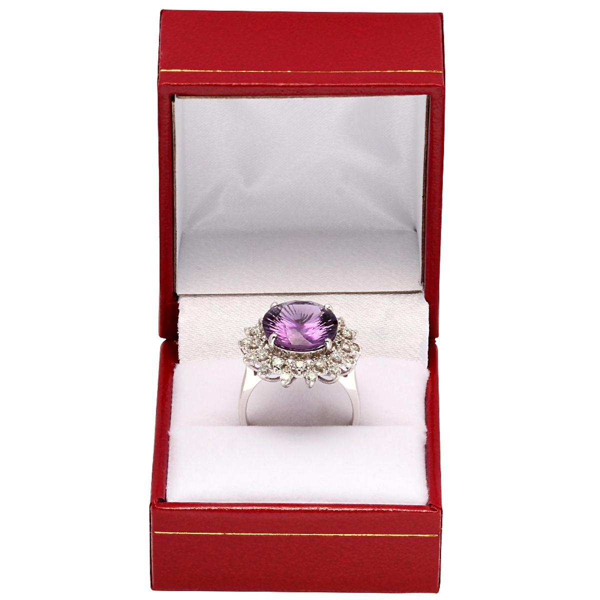 14k White Gold 6.29ct Amethyst 0.78ct Diamond Ring