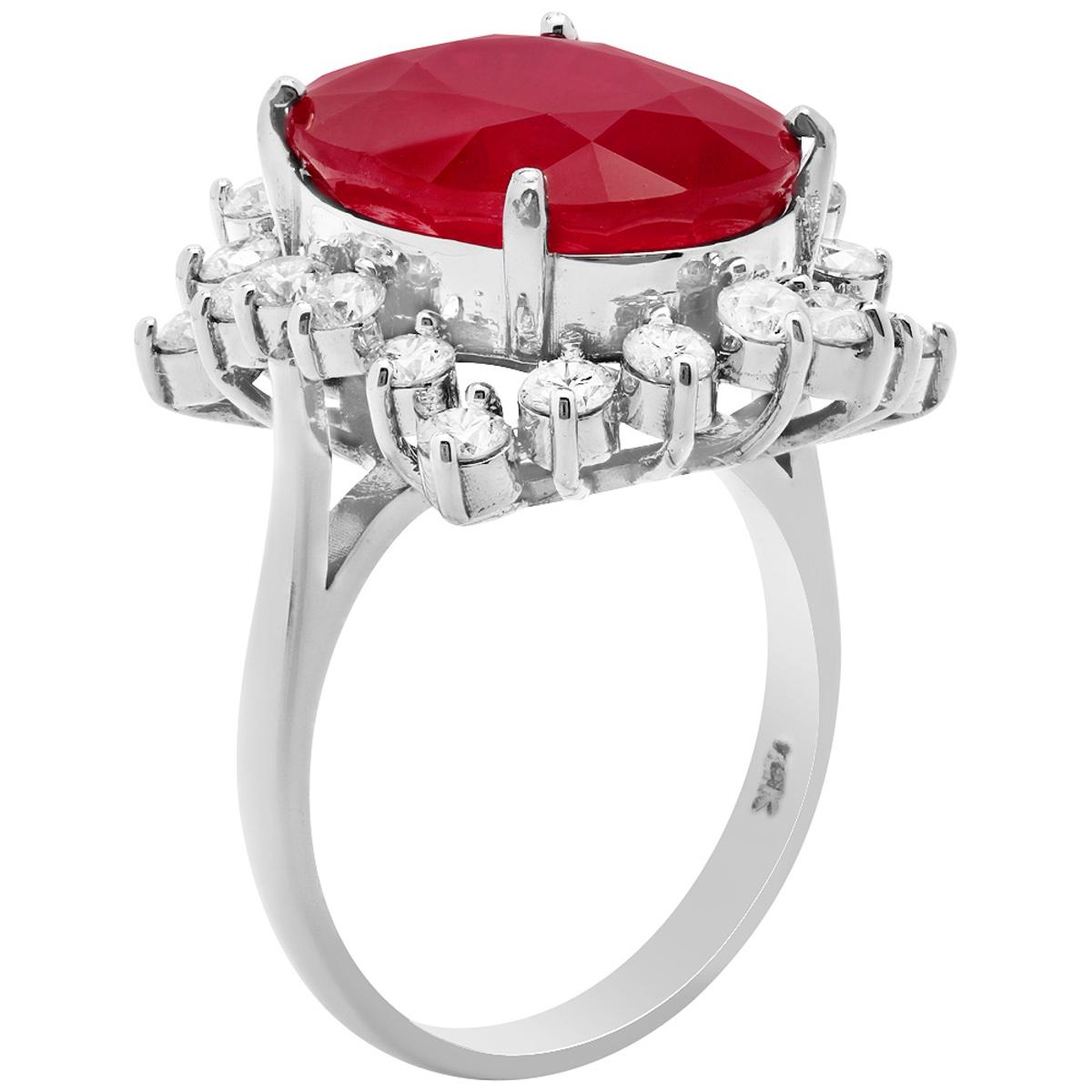 14k White Gold 10.77ct Ruby 1.41ct Diamond Ring