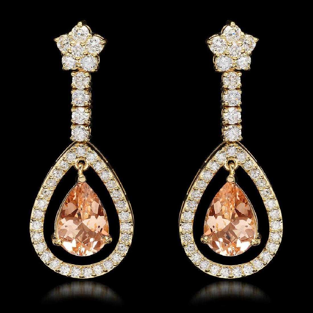 14K Yellow Gold 4.92ct Morganite and 2.66ct Diamond Earrings