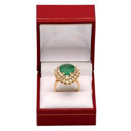 14k Yellow Gold 5.76ct Emerald 2.87ct Diamond Ring