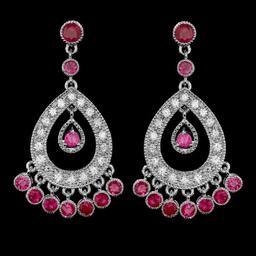 14K White Gold 2.87ct Ruby and 1.08ct Diamond Earrings