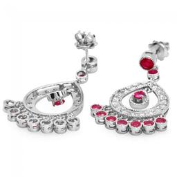 14K White Gold 2.87ct Ruby and 1.08ct Diamond Earrings