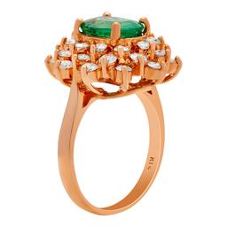 14k Rose Gold 2.10ct Emerald 1.69ct Diamond Ring