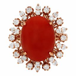 14K Gold 7.58ct Coral 1.01ct Diamond Ring