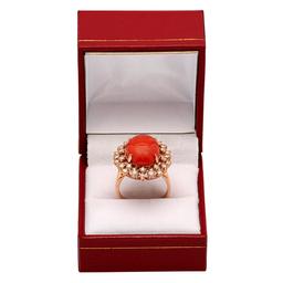 14K Gold 7.58ct Coral 1.01ct Diamond Ring