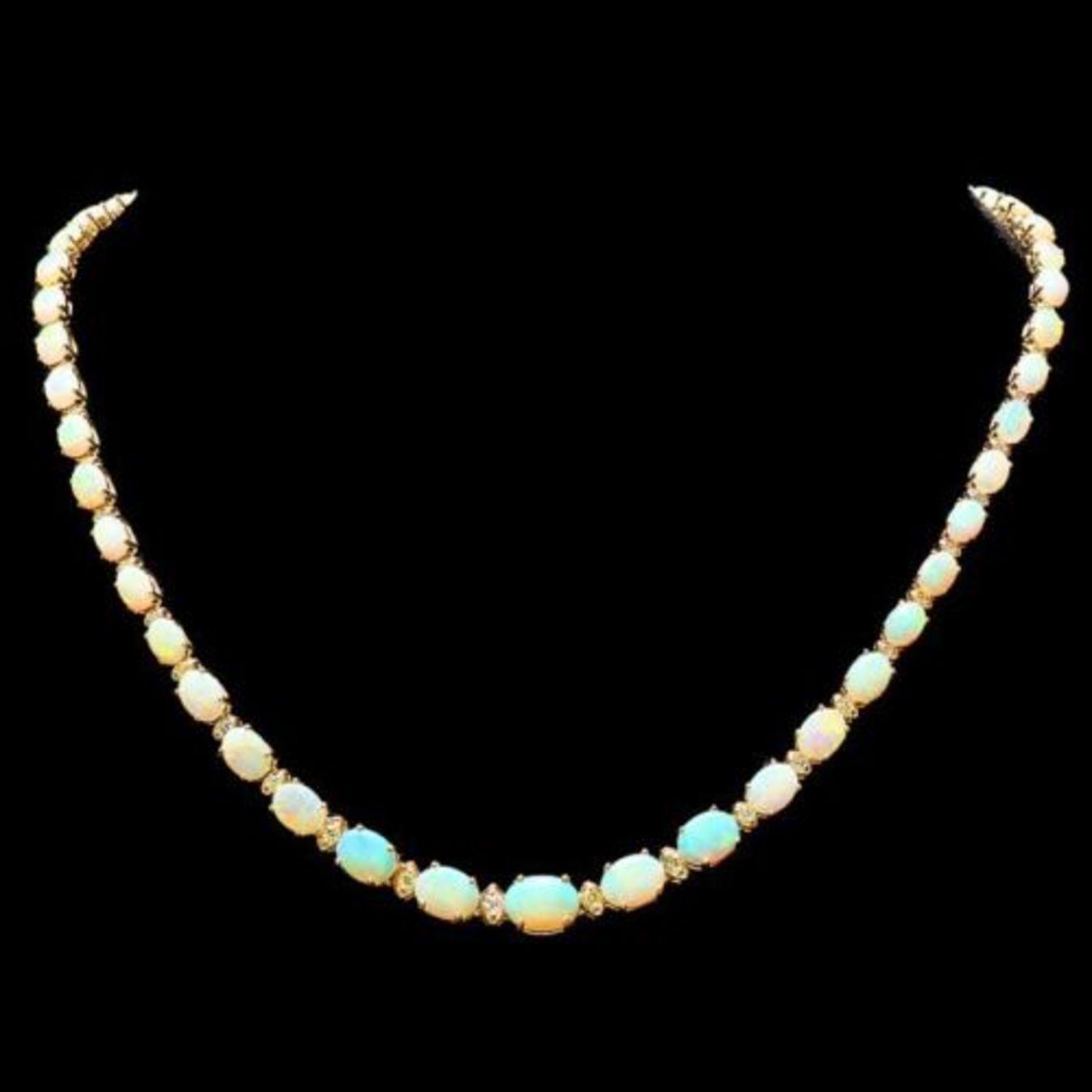 14K Yellow Gold 18.87ct Opal and 1.09ct Diamond Necklace