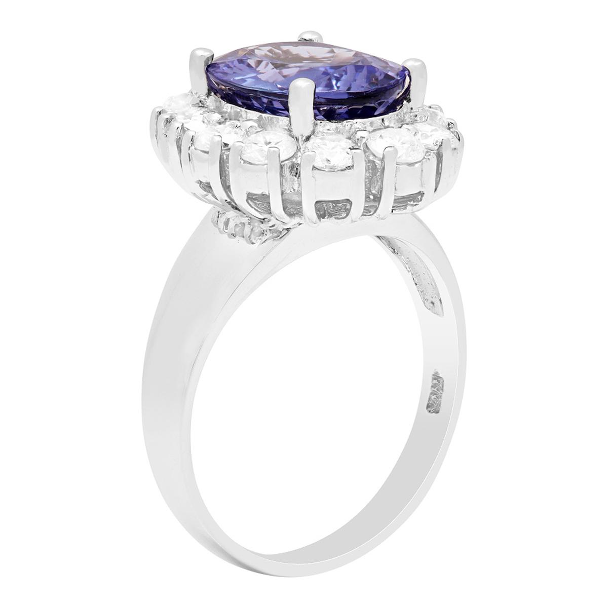 14k White Gold 3.87ct Tanzanite 1.39ct Diamond Ring