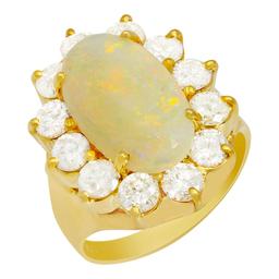 14k Yellow Gold 2.07ct White Opal 2.07ct Diamond Ring