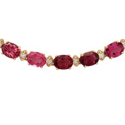 14k Yellow Gold 44.91ct Pink Tourmaline 1.95ct Diamond Necklace