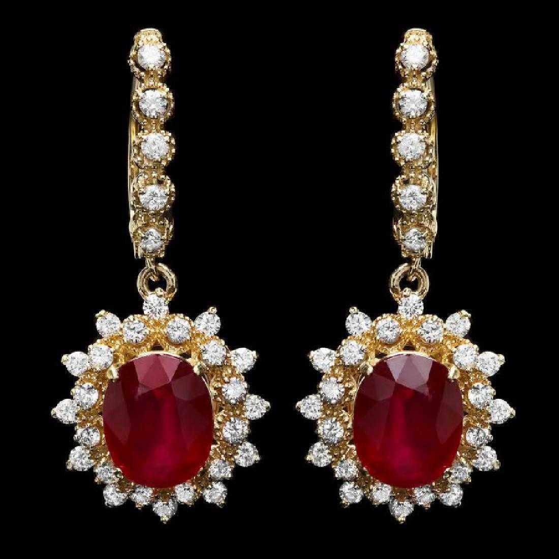 14K Yellow Gold 8.12ct Ruby and 1.74ct Diamond Earrings