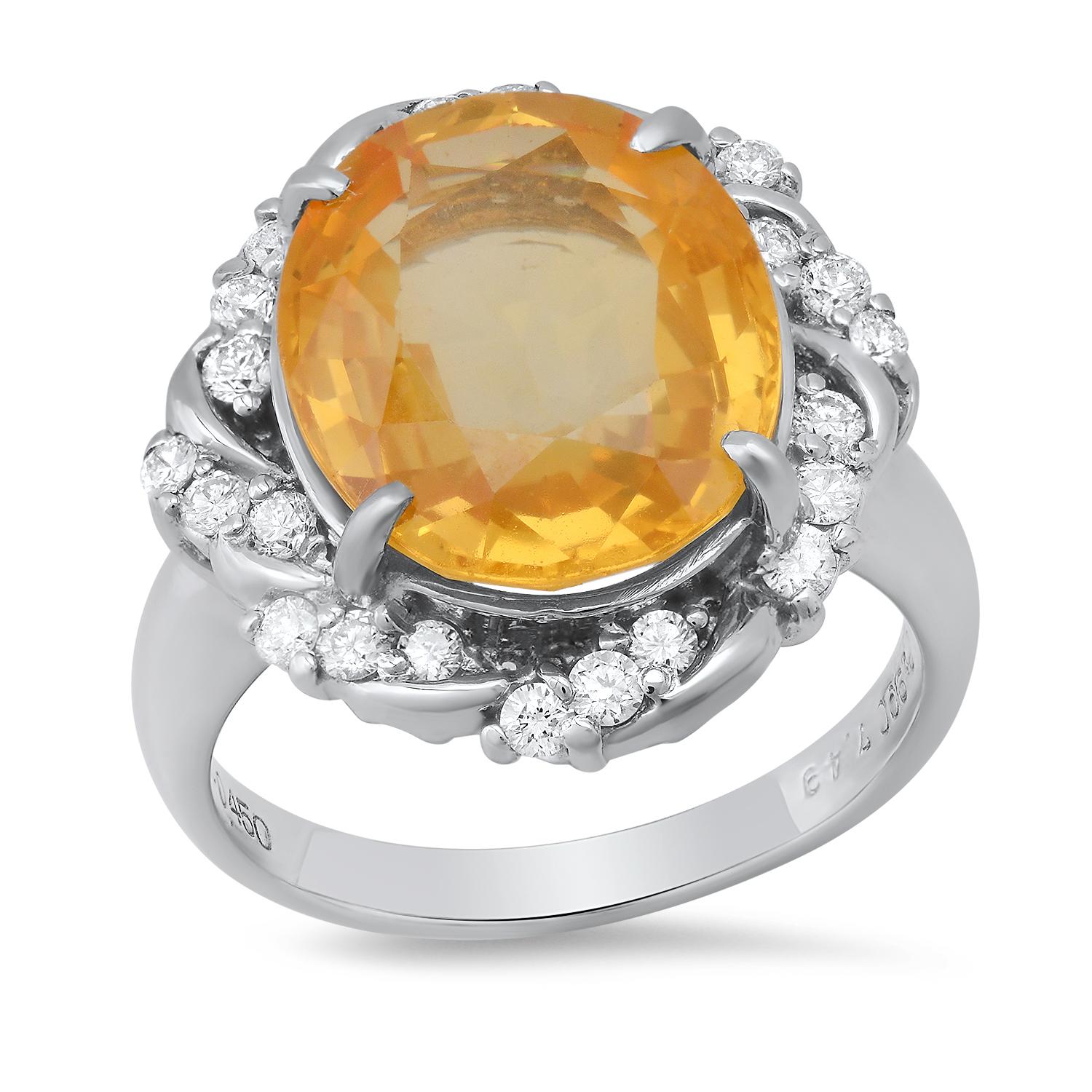 Platinum Setting with 7.49ct Yellow Sapphire and 0.45ct Diamond Ladies Ring