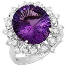 14k White Gold 6.29ct Amethyst 0.78ct Diamond Ring