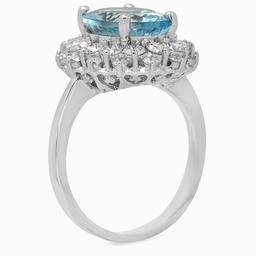 14K White Gold 3.98ct Aquamarine and 1.89ct Diamond Ring